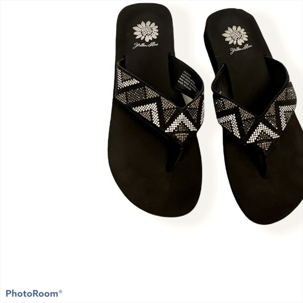 Yellow box flip flops